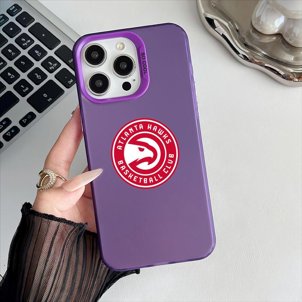 Famous Teams A-Atlanta H-Hawks Phone Case For iPhone 17-12 Pro Max, Hollow Laser Aurora Case Iridescent Gradient, Smooth Matte Durable Scratch-Resistant, Anti-Fingerprint Protective Cover, Shimmer Effect, Gift Men Women