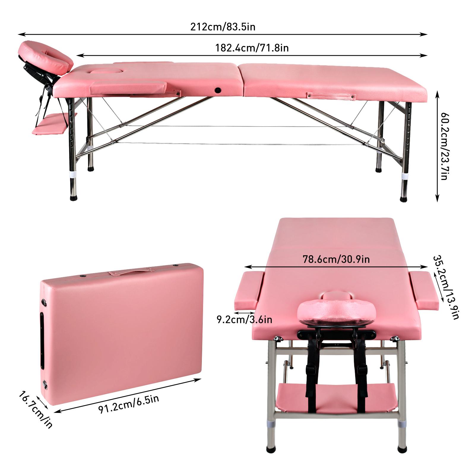 Massage Table Portable Height Adjustable Massage Bed Lightweight Foldable Spa Lash Tattoo Esthetician Bed 24" Wide Aluminum 2 Fold with Carrying Case Brown