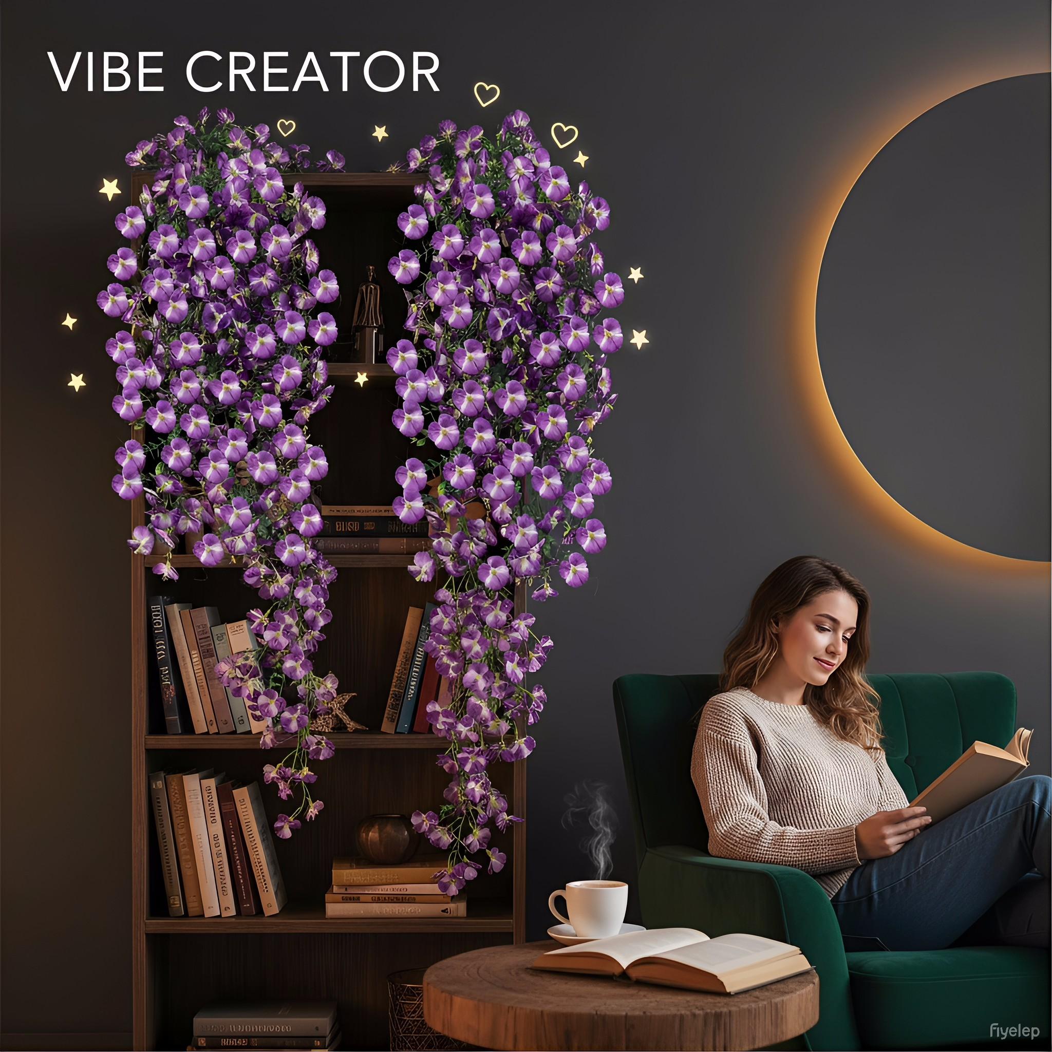 2 Piece Artificial Hanging Flowers, Fake Eucalyptus Violet Bougainvillea Vine UV Resistant, Wall Decor for Home Garden Wedding