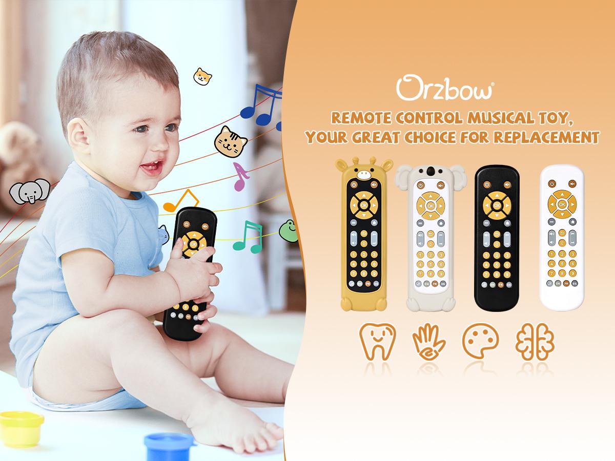 Orzbow Baby Remote Control Toy for 6 Months+ with Music, TV Remote Toy with Realistic Light and Sound - English, French and Spanish for Infant Play Remote Musical Toys, BPA Free, Black