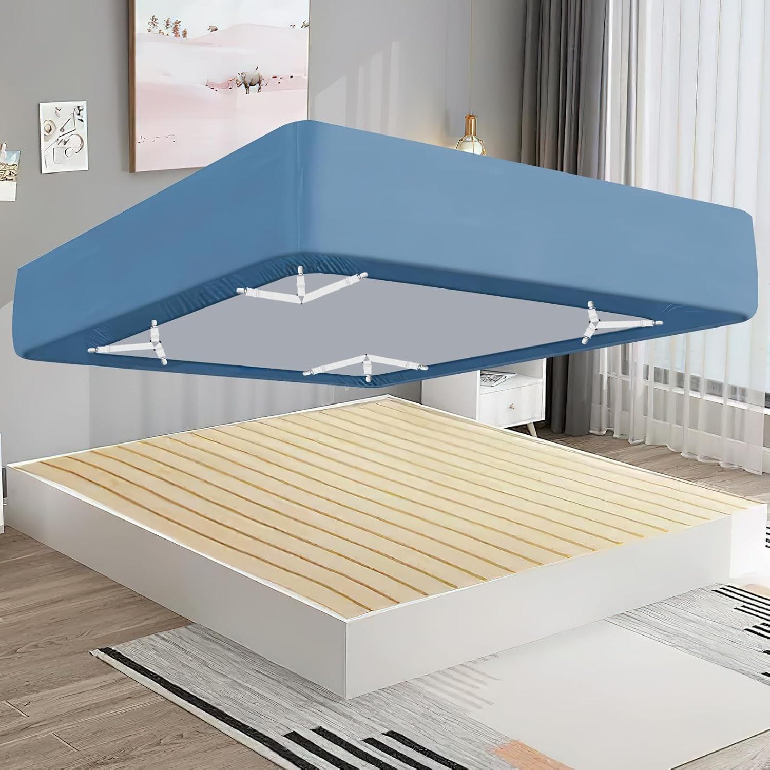 4-Pack Adjustable Elastic Band Clips, Triangle Bed Sheet Holders, Tablecloth Curtain Metal Clamps, Sofa Cushion Non-Slip Clips