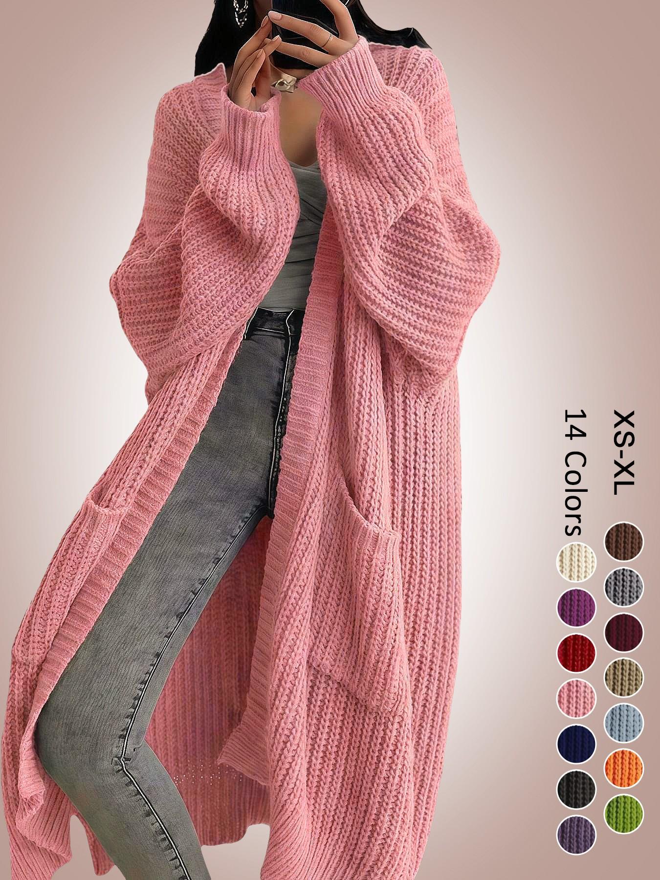 Women's Oversized Y2K Long Sleeve Cardigan, Ribbed Knit Fabric with Pockets, Loose Fit, Long Style, Perfect for Spring Fall Winter, Casual Layering