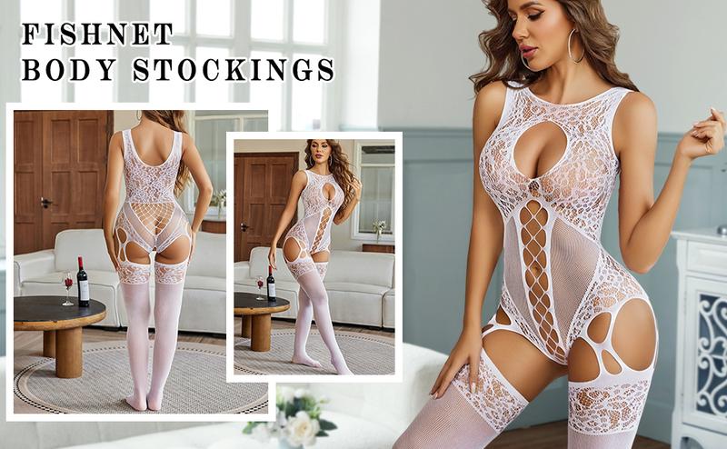 Avidlove Women Lingerie Fishnet Bodysuit Mesh Body Stockings One Piece Glow Party Rave Outfits
