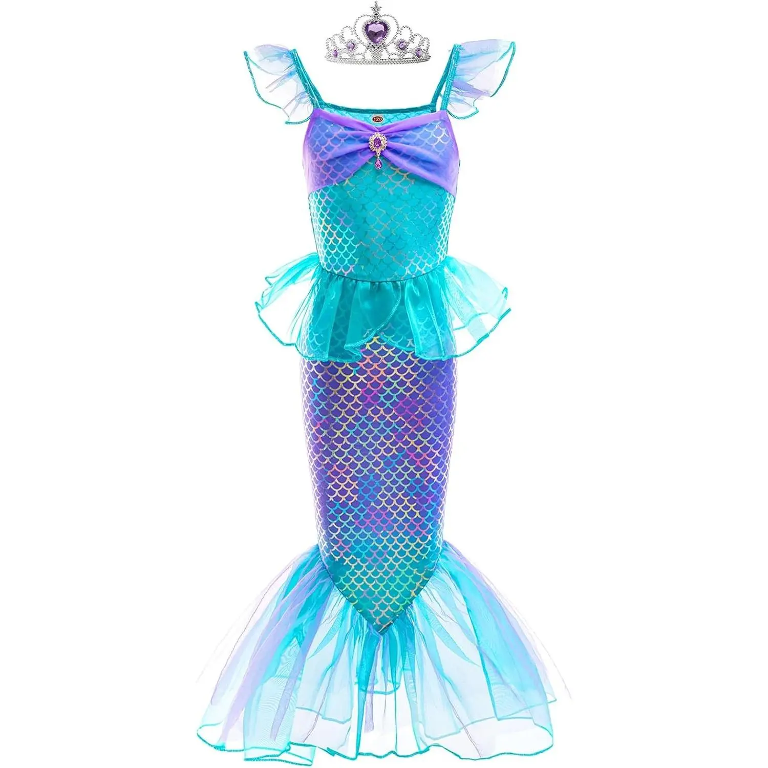 Mermaid Princess Costume Dress with Tail and Crown for Girls Ages 3-8, Birthday Dress Up Gift(Gift)