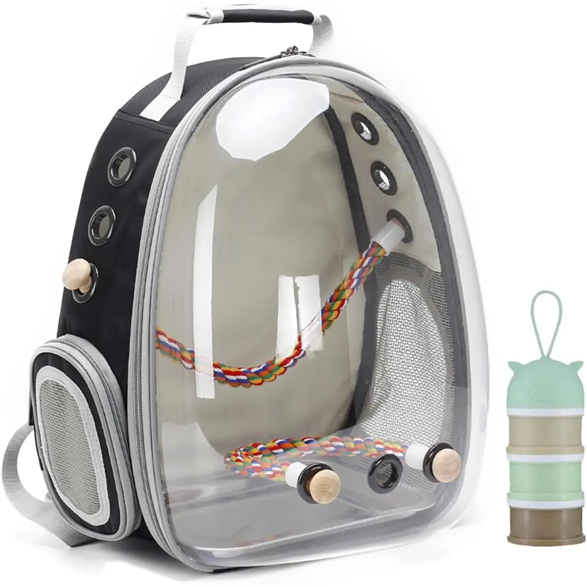 Bird Traval Carrier Cage, Clear Space Capsule Astronaut Backpack to Carry Parakeet Cockatiel Parrot with Metal Tray Bird Feeder  Perch, Vet Transport Bag