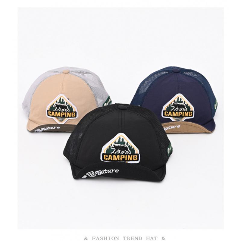 American retro style rolled brim short-brim mesh baseball cap for men and women, summer outdoor sunshade, quick-dry, breathable, sun-protective, soft-brimmed baseball cap