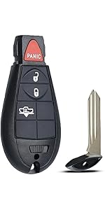 Key Fob Shell Case Replacement Fit for Dodge Ram 1500 Challenger Charger Durango Grand Caravan Journey Chrysler 300 Keyless Entry Remote Control 4 Button Pad Cover M3N5WY783X GQ4-53T