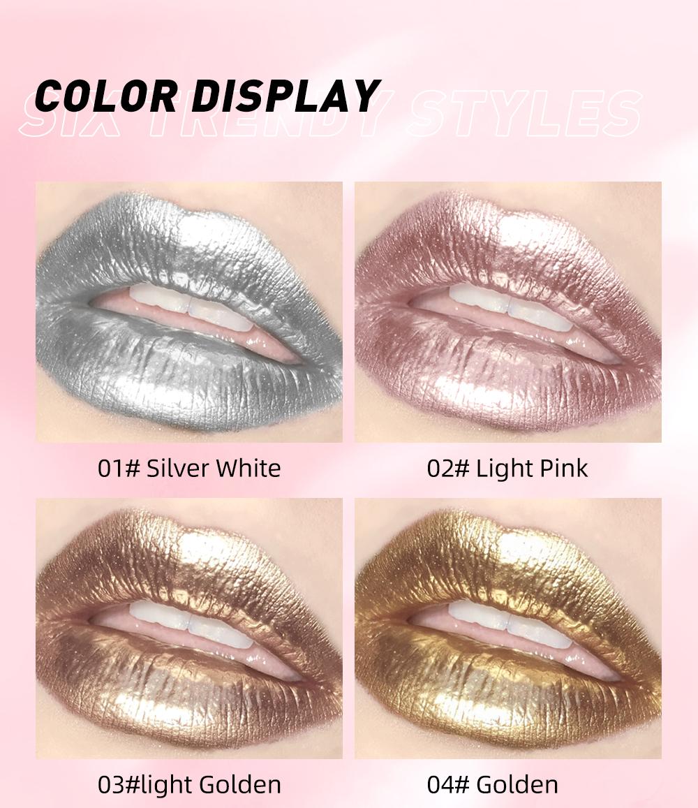 Liquid Lipstick Gloss, Dual-Use Eye Shadow and Lip Color, Long-Lasting, Easy Application, Shimmer Finish, Silver Gold Colors