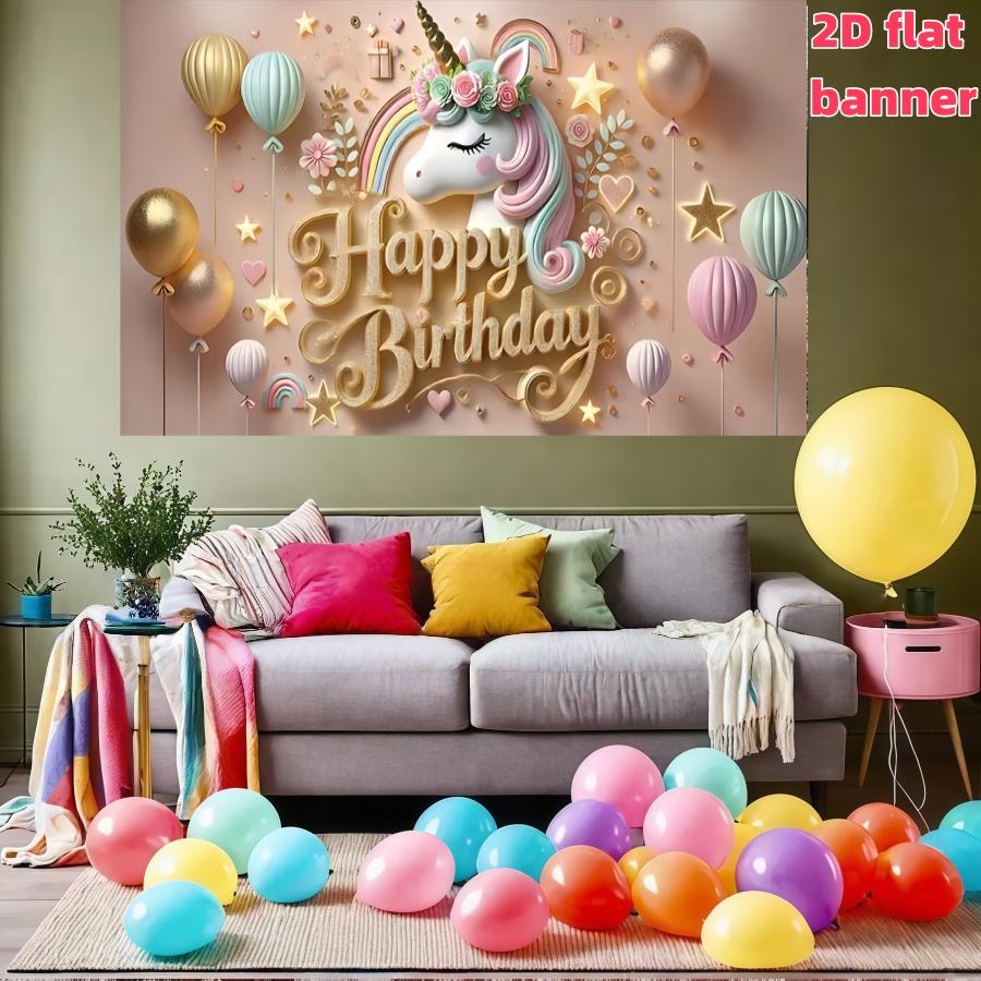 Magical Unicorn Happy Birthday Banner, Polyester Background Cloth, Unicorn Theme, Ideal for Home Decor, Parties, Photography, Gifts
