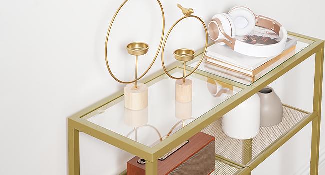 HOOBRO 29.5" Narrow Console Table, 3-Tier Tempered Glass Sofa Table, Small Side Table, Modern Entryway Table, for Entrance, Living Room, Foyer, Hallway Bedroom, Gold#springtok