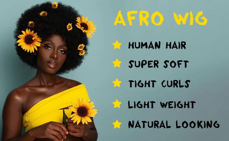 Glueless Wigs Human Hair Short Afro Kinky Curly Blonde Wigs For Women Human Hair Put on & go Soft and Fluffy Glueless Wigs 70s 80s Hair Kinky Curly Wig Cosplay or Daily Use Wigs 180% Density Pixie Curl Work Wig Onetide Hair