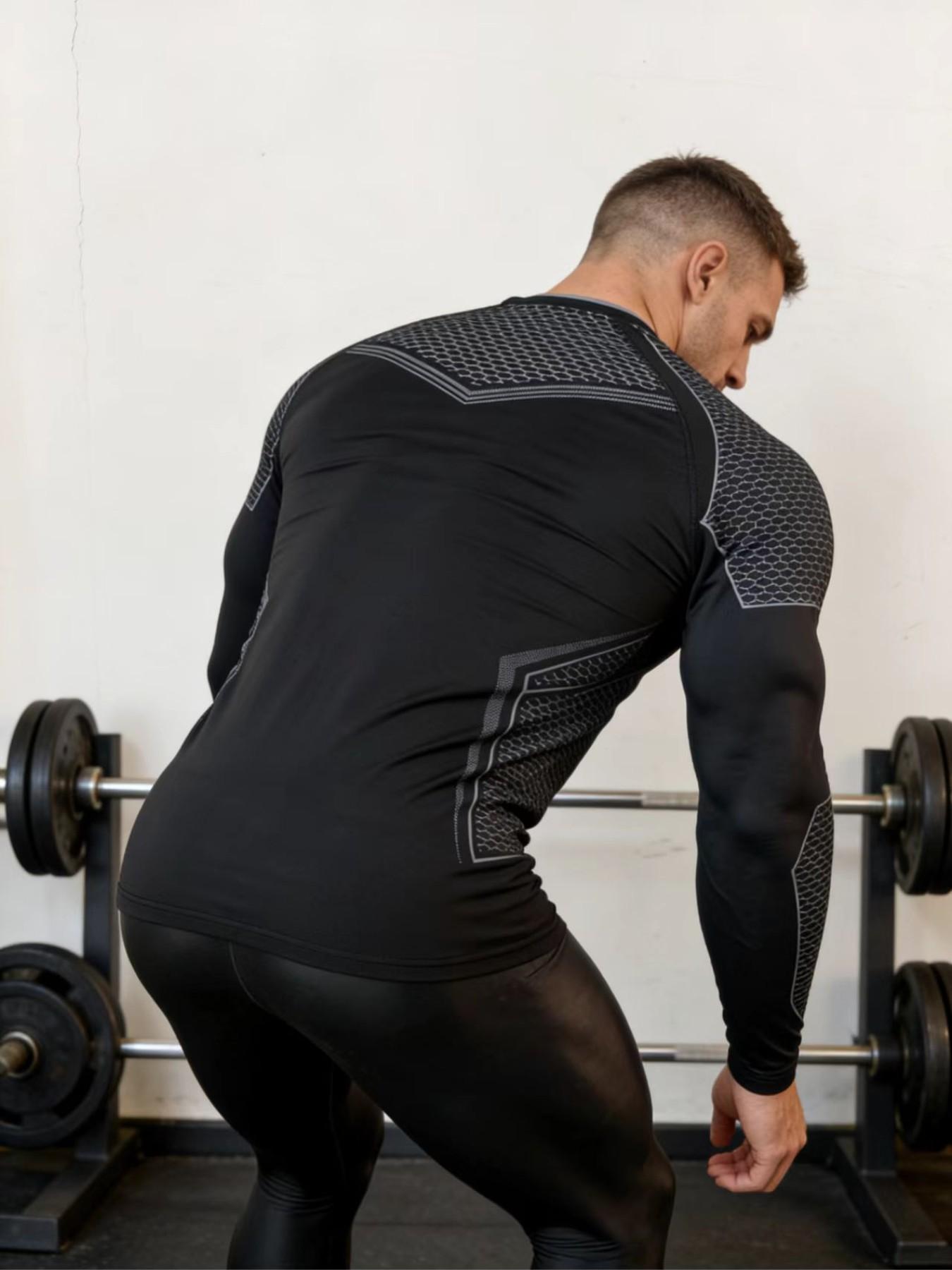 Men's Batman Sports Long Sleeve High Stretch Quick-Dry Fitness Tight Fit Running Ironing Essential, Sporty Style, All over Print, High Performance Activewear, Gym Athletic Clothes, Athletic Tops