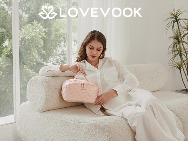 LOVEVOOK Travel Makeup Bag for Women,180° Lay-Flat Puffer Quilted Cosmetic Organizer,Portable Waterproof Toiletry Bag for Woman,Slanted Opening Make Up Bag for Everyday Use,TikTokShopStockUp