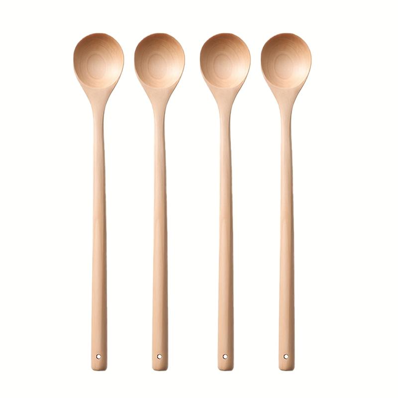 4/6 Piece Long Wooden Cooking Spoons, Durable Stirring Tools, Dishwasher Safe, Ideal for All Pots, Home & Professional Kitchen, Kitchen Utensils Set
