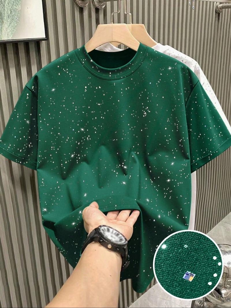 New Men's Short Sleeve T-Shirt, Fashion Starry Sky Reflective Design, Sparkling Like a Starry Sky, Essential Outerwear Item
