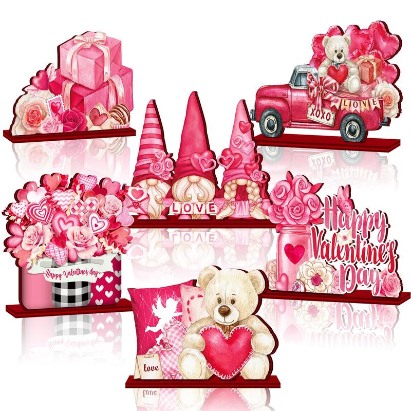 St. Patrick's Day & Valentine's Day Reversible Gnome Wood Signs, Double Sided Irish Theme Wooden Standing Blocks & Love Car Rose Truck Heart Decor, Table Centerpiece for Tiered Tray Farmhouse Kitchen, Ideal for Irish Families, Gnome Lovers & Couples Gift