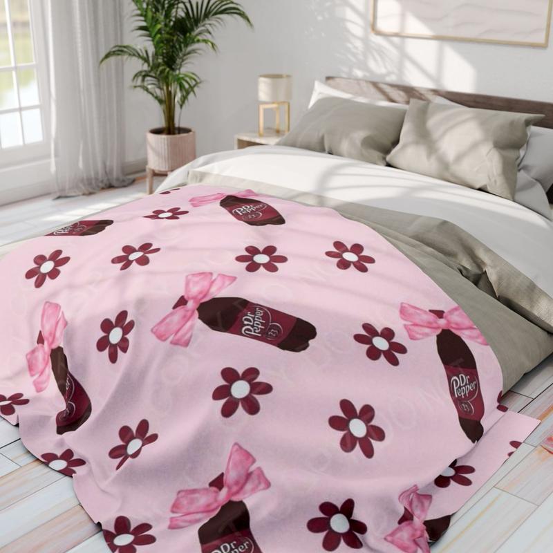 Dr Pepper Coquette Bow Flat Velvet Blanket Soft Flannel Cartoon Pattern Gift Cozy Warm lightweight personalized decorative giftabl fluffy figure print