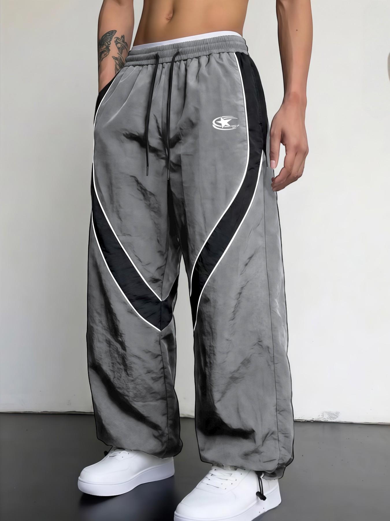 Men's Fashion Print Casual Outdoor Pants, Loose Fit Gym Shorts, Waist Drawstring, Elastic Cuff Design, Nylon Fabric, Lightweight Comfort, Casual Sporty Trousers, Outdoor Sports Pants