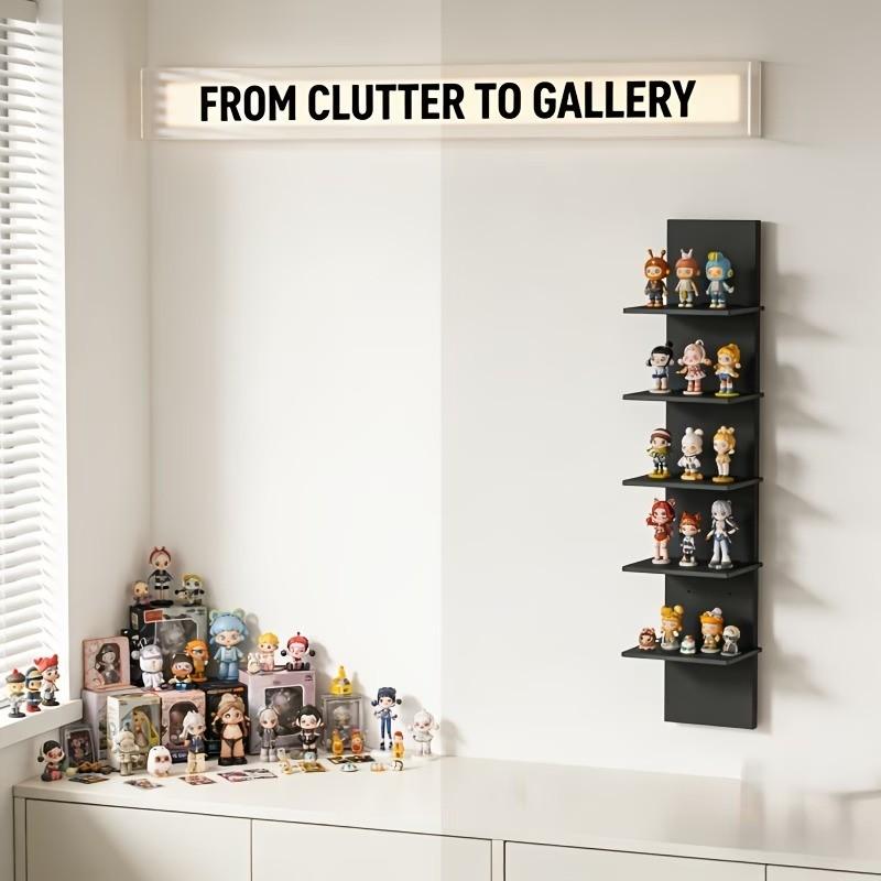 Five-Tier Floating Wall Shelf, Column Design, Space-Saving Modern Storage Unit, Easy Installation, No Metal Fittings, Bedroom & Living Room, Wall Mounted Shelf