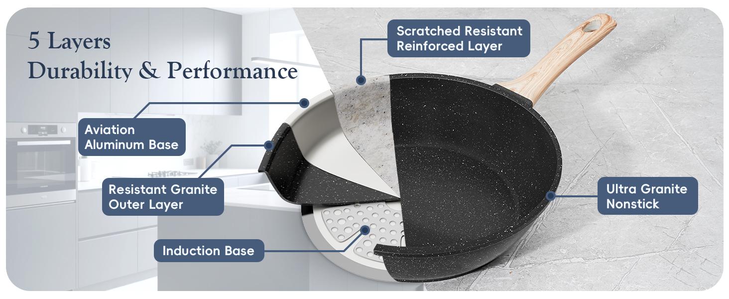 SODAY 12 Pcs Pots and Pans Set Non Stick Kitchen Cookware Sets Nonstick Induction Cookware Black Granite Cooking Set with Frying Pans, Saucepans, Silicone Shovel Spoon & Tongs (NO PFOS, PFOA) dealsforyoudays cookware