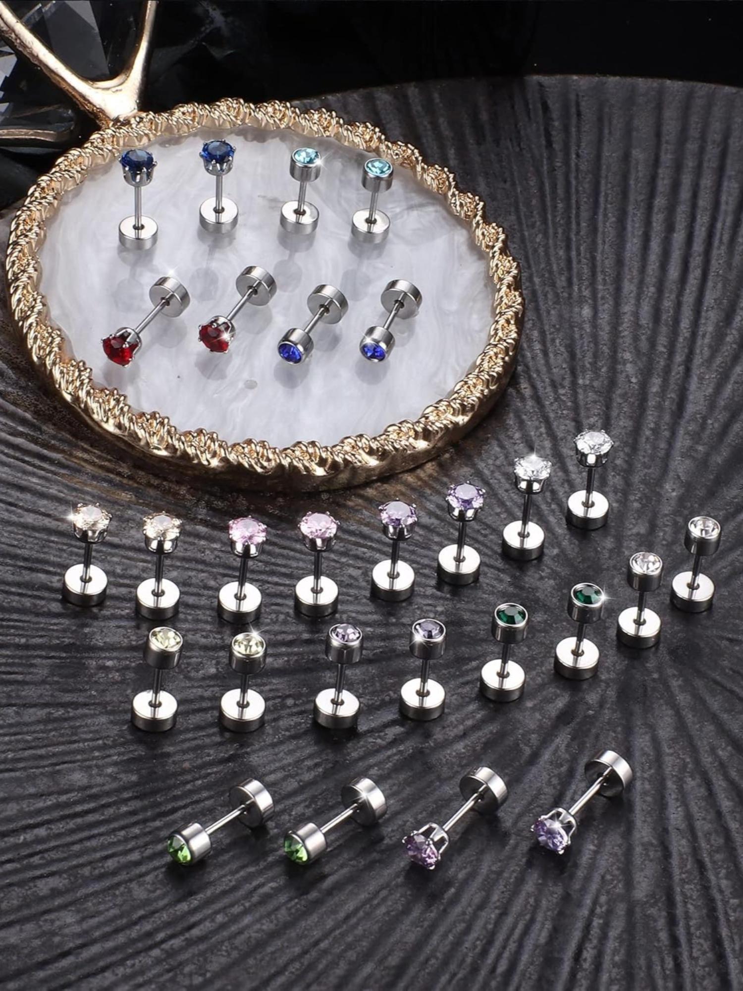 14 Pairs Colorful Zirconia Cartilage Stud Earrings for Women Men Premium Stainless Steel with Brilliant CZ Designed with Screw Flat Back Style Classic Tiny Studs Perfect for Tragus All Cartilage Ear Piercing Decoration