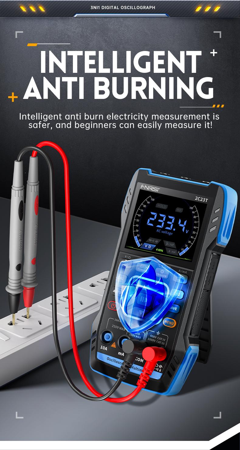 FNIRSI 2C23T 3 in 1 Handheld Oscilloscope Multimeter DDS Generator 2 Channels 10MHz Bandwidth 50MSa/s Sampling Rate 10000 Counts Voltage Current Capacitor Resistor Diode Test FNIRSI 2C23T 3 in 1 Handheld Oscilloscope Multimeter DDS Generator 2 Channels 10MHz Bandwidth 50MSa/s Sampling Rate 10000 Counts Voltage Current Capacitor Resistor Diode Test