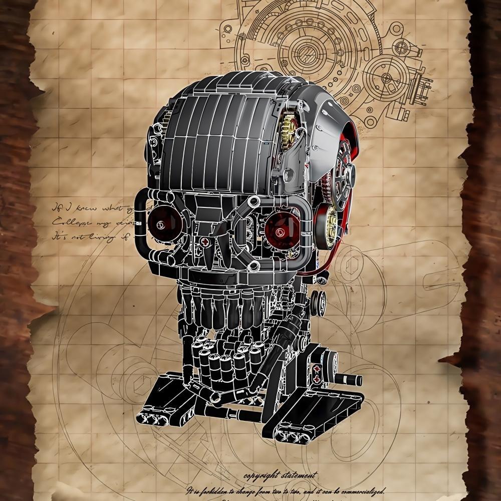 Mechanical Skull LED Building Blocks Model, Stem Education Puzzle Toy, High Difficulty DIY Kit, Gift for Kids & Adults, Collectible Display Piece