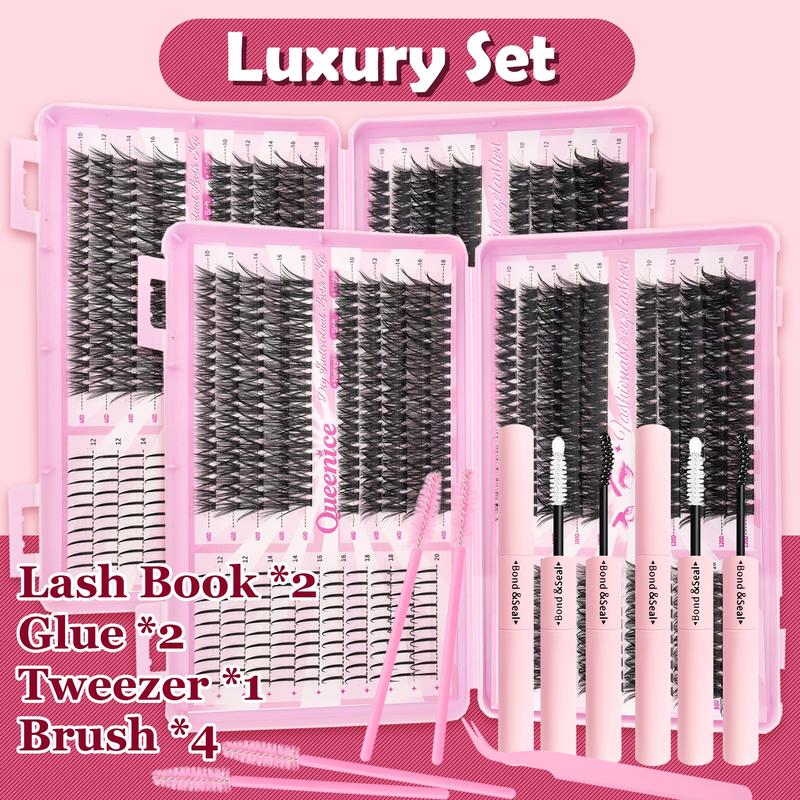 QUEENICE Lash Clusters Extension Kit, Cosmetic Eyelash Extension 40D/60D/80D/100D/120D, 10mm-18mm Mix Lengths Individual Cluster Lashes, DIY Lashes Cluster, Full Set for Beginners, Eyelash Tools, Daily & Party Makeup, Festival Gift