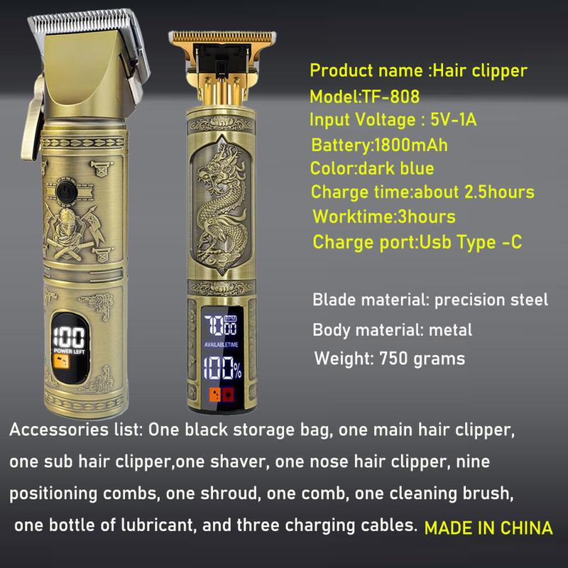 Professional Hair Clipper Kit, 1 Set Electric Hair Trimmer with Limited Comb & Storage Bag & Cleaning Brush, Great for Men Stylists Barber Barbershop, Cordless Hair Clipper