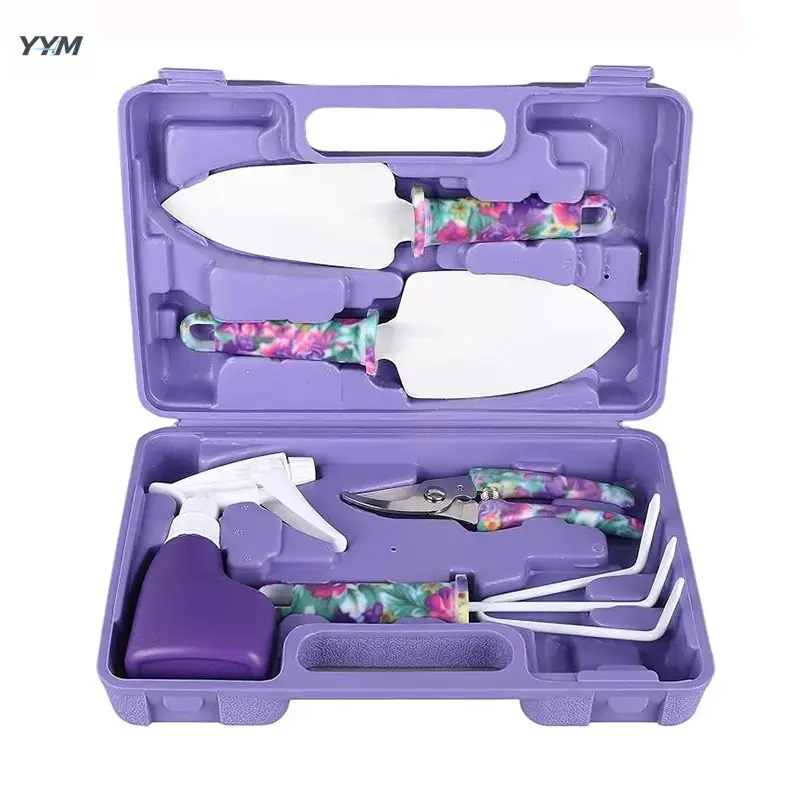 YYM Portable Tool Set, Home Flower Print Gardening Tools, Vegetables, Small Shovels, Outdoor Soil Excavation Cutting Scissors Rake Weeding Remover Sprayer, Handbag Toolbox, Plant Shears with Comfort Handle, Tool Kit