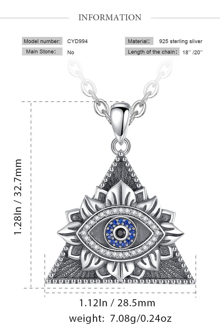 S925 Sterling Silver Mystical Evil Eye Necklace, Egyptian Symbols Pendant With Blue CZ, Eye of Horus Jewelry, Spiritual All-Seeing Eye Amulet