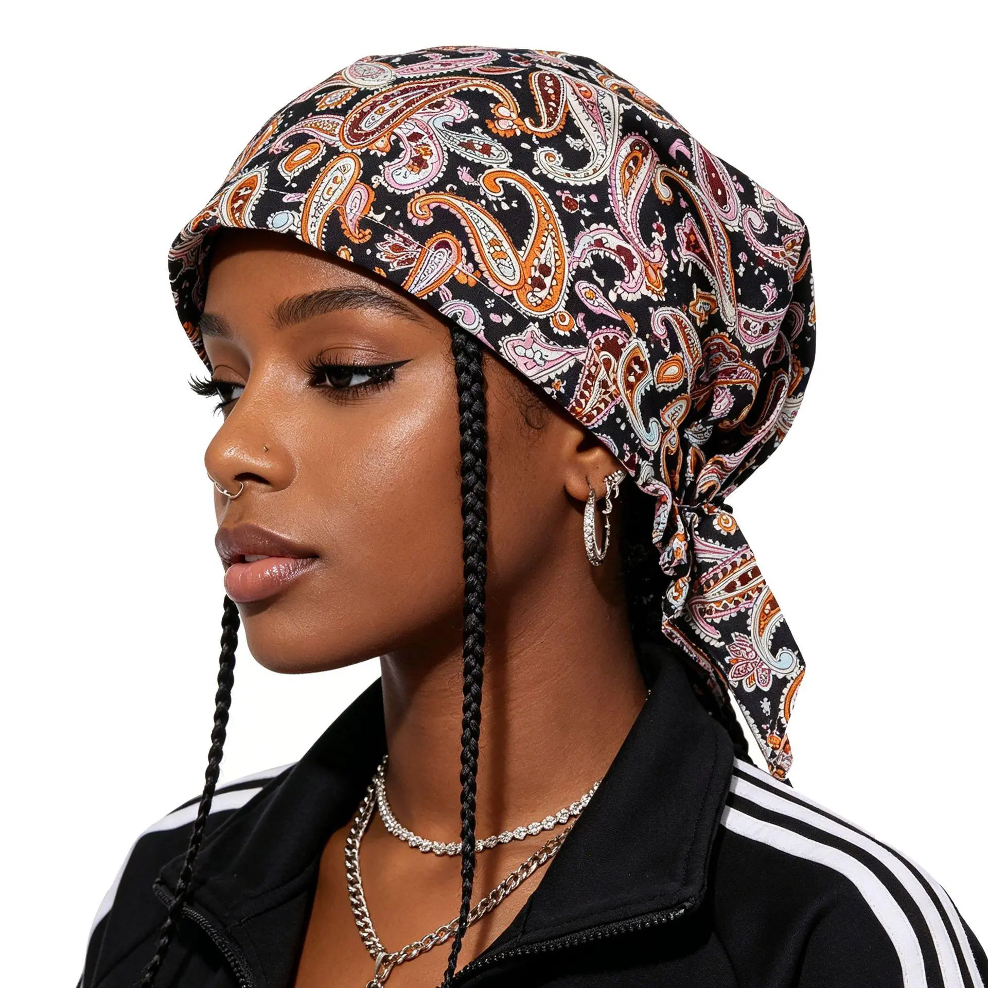 Men's Adjustable Strap Paisley Printed Tie Back Wrap Headwrap - Breathable Fabric, Sweatproof, One Size Fit Bandana Durag Cap for Biker Look Streetwear Hair Cover