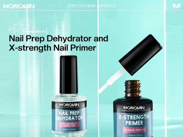 【Halloween】MOROVAN Nail X-strength Primer and Prep Dehydrator - No Burn Non Acid Nail Primer and Dehydrator for Acrylic Powder Fast Dry 0.5oz Nail Primer Set