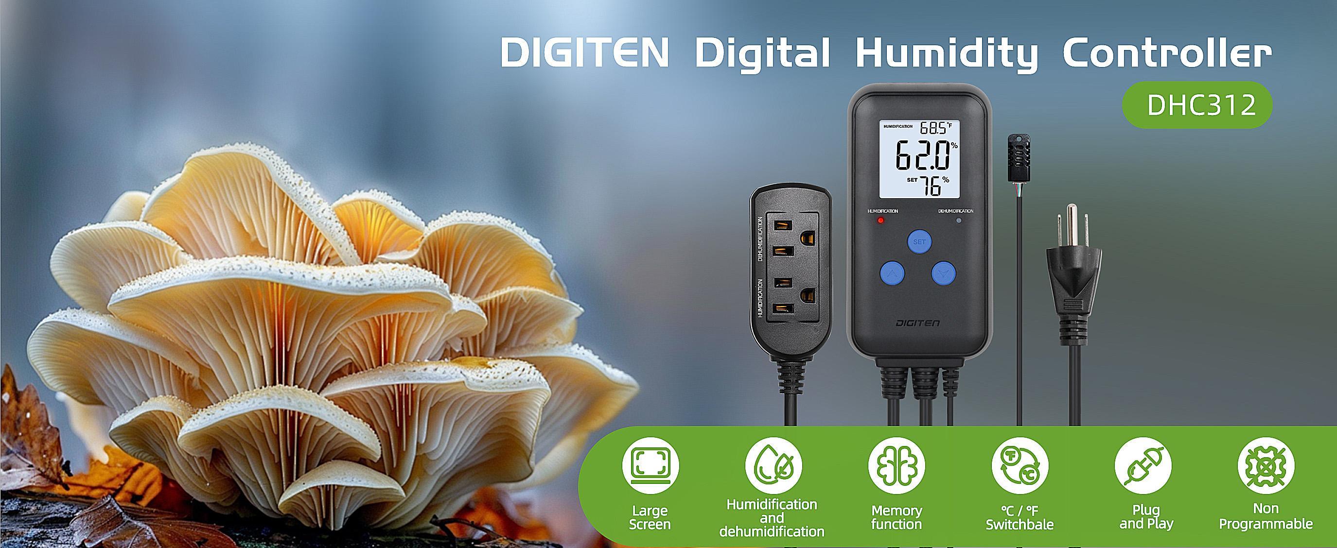 DIGITEN DHC312 Digital Display Humidity Controller, Pre-wired Dual-Stage Outlet with Temperature Display, Humidifier and Dehumidifier Controller, Suitable for Grow Tents, Reptile Enclosures, Mushroom Rooms, and Fans DIGITEN DHC312 Digital Display Humidity Controller, Pre-wired Dual-Stage Outlet with Temperature Display, Humidifier and Dehumidifier Controller, Suitable for Grow Tents, Reptile Enclosures, Mushroom Rooms, and Fans