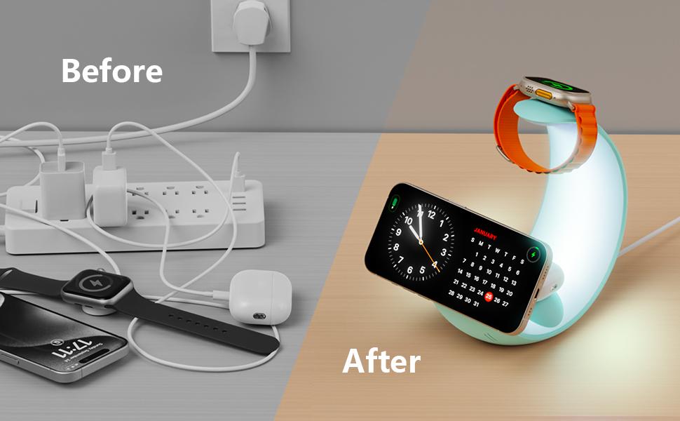 4 in 1 Wireless Charging Station LED RGB light for Apple Magnetic Wireless Charger Stand for iPhone 12-16series/Watch,Airpods/Airpod Pro (no plug)