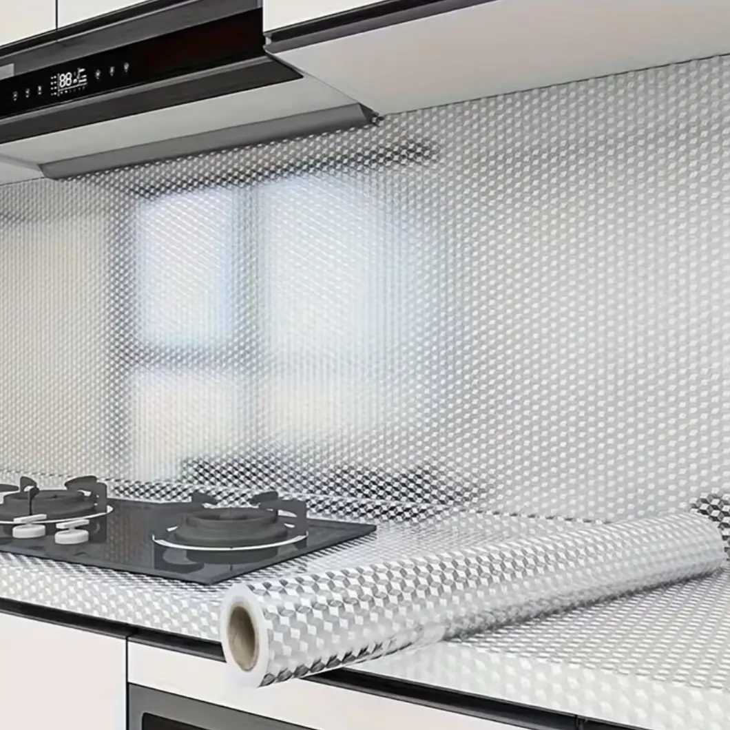 Waterproof Oil-Resistant Kitchen Wallpaper, Self-Adhesive Heat-Resistant, Grid Pattern, Drawer & Wall Backing Pad, Home Decor