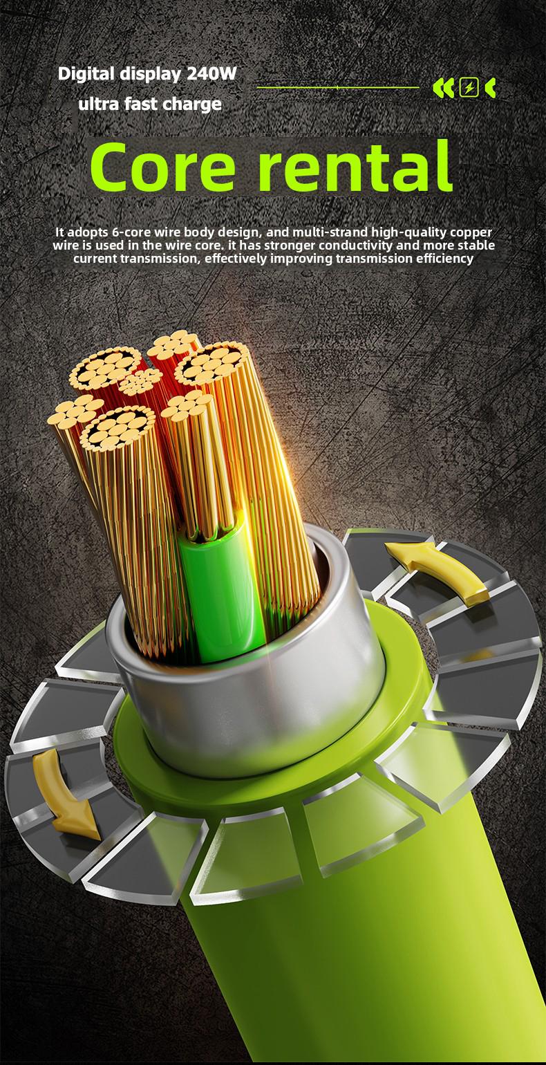 Super soft liquid silicone durable data cable 240W Digital Display Flash Fast Silicone Charging Cable 4.9ft Type C+Type C Type C+Lightning Data Sync Cable for Phones Tablets and Computers Aluminium Alloy