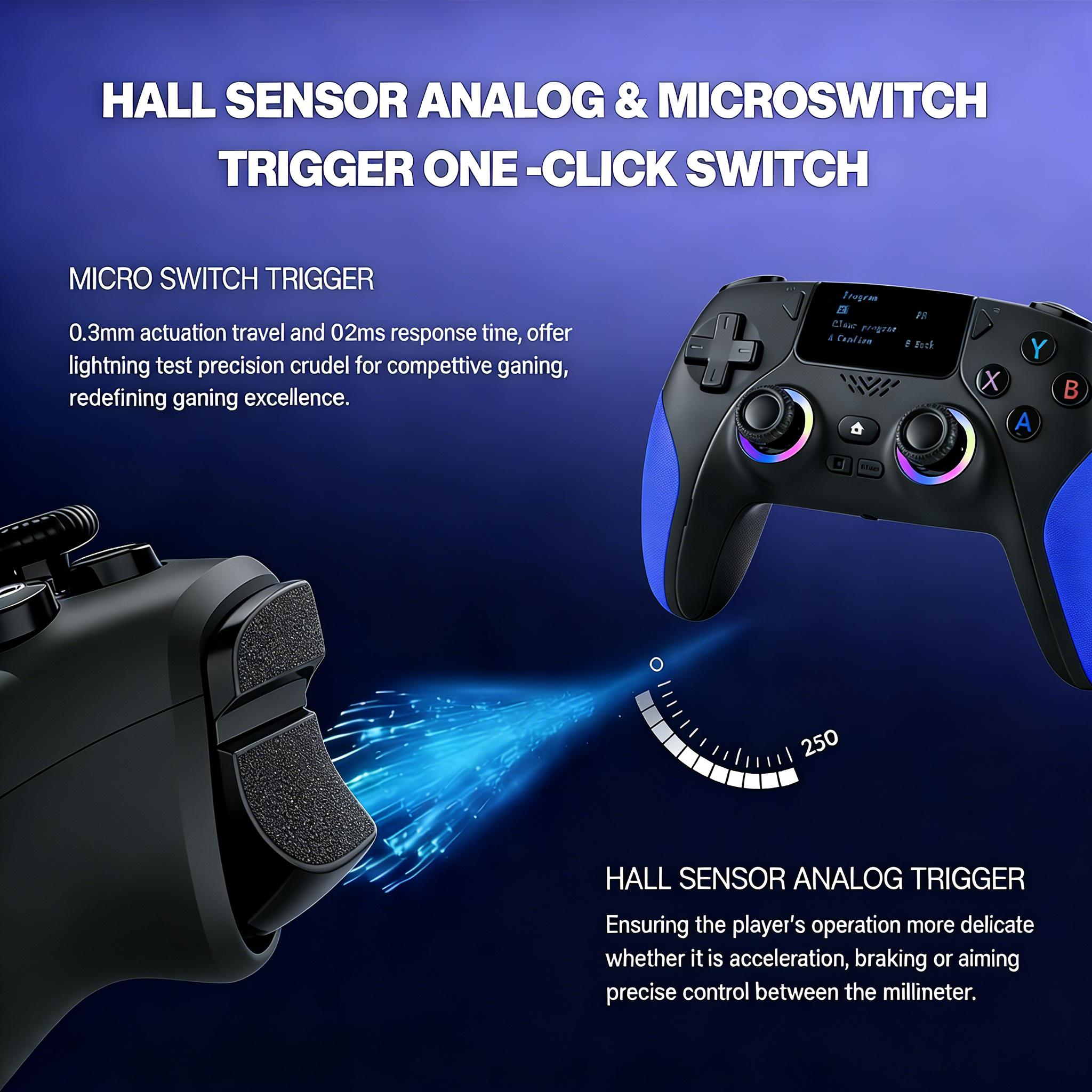 Wireless Game Controller, Rechargeable Gaming Joystick with RGB Lighting, Mappable Buttons, Compatible with PC/switch/iOS/android/steam Deck