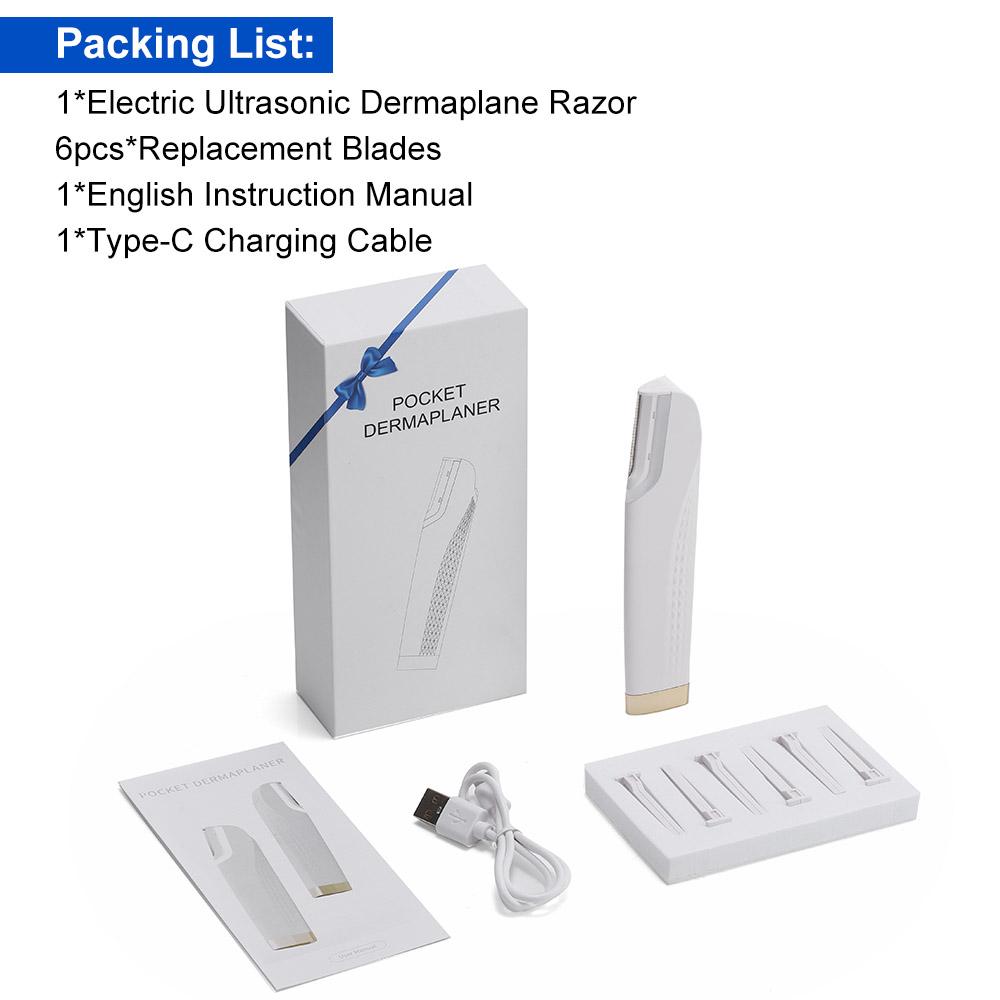 Sonic Dermaplaning Tool for Face Hair Trimmer Peach Fuzz Remover for Face & Eyebrows, Rechargeable Cordless Portable Shaver with 6 Replacement head ,Rechargeable Dermaplanes Razor