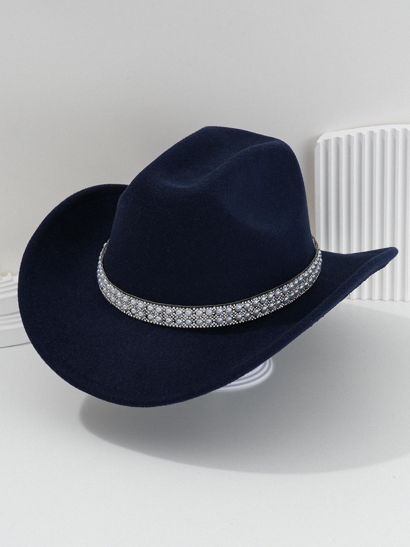 Ladies' gender-neutral western cowboy hat, stylish hat, classic cowboy hat, round pearl with rhinestone gem accessories hat, foreign trade bridal top hatSpeedy Smarts