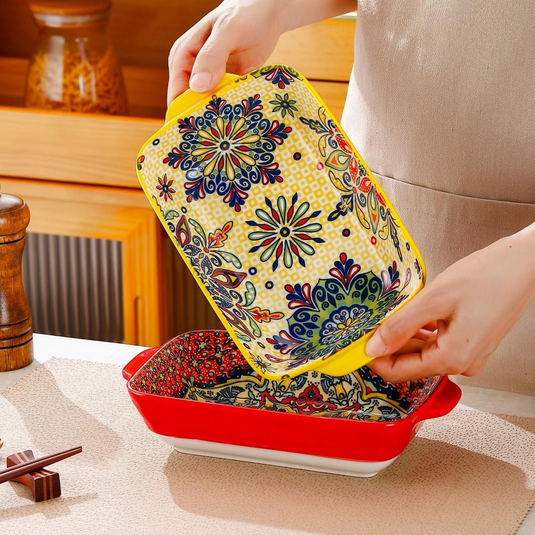 4pcs Rectangular Baking Set Bakeware with Dual Handles, Serving Plates for Sushi Dessert Salad, Microwave Oven Safe, Home Kitchen Use