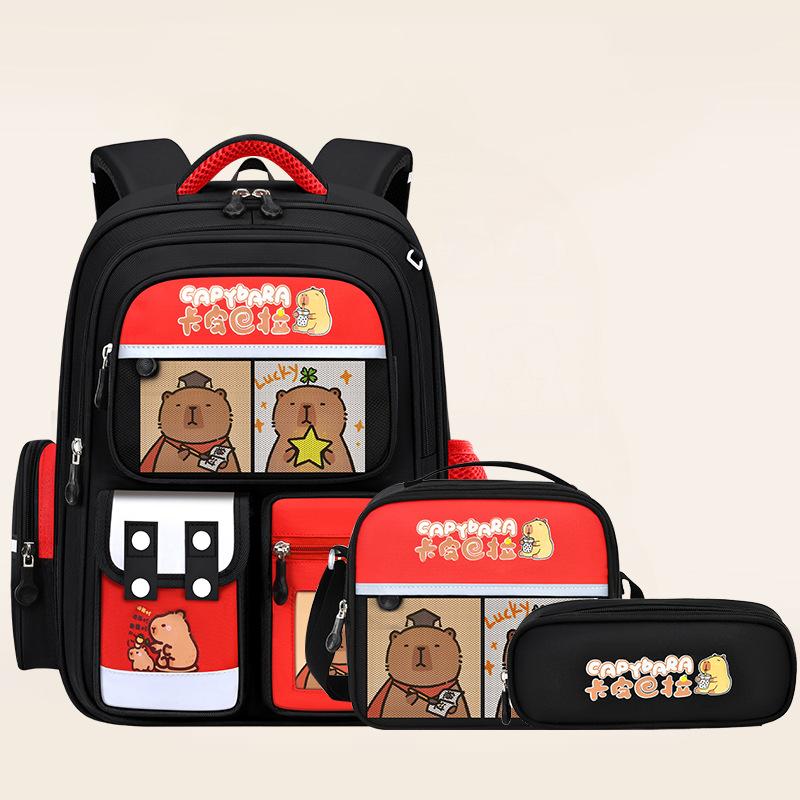 Capybara Theme Kids Backpack for Girls, 3PCS Backpack Set|  Lunch Box & Pencil Case, Bookbag for Teen Girls Kids Elementary Middle High School Students