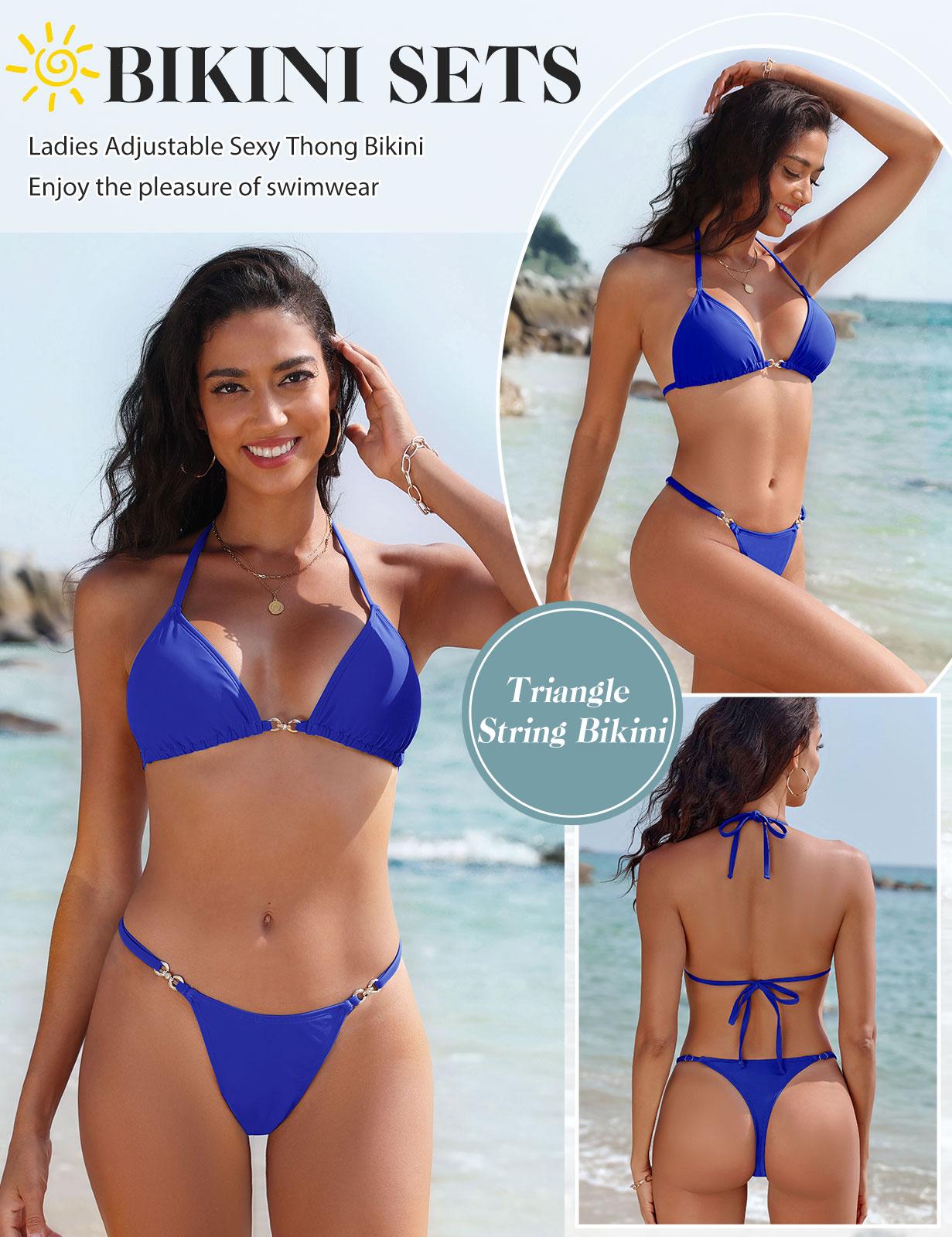 Women Two Piece Swimsuit Halter String Bikini Set Sexy Thong Cheeky Bathing Suits Cute Tie Side Triangle Swimwear