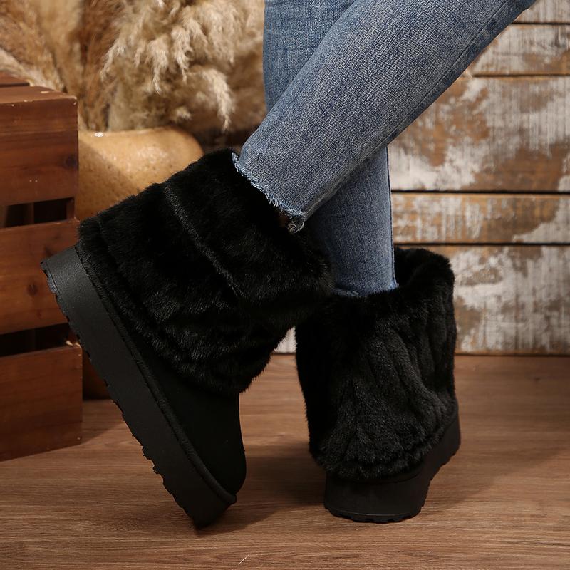 Womens Snow Boots Warm Fluffy Faux Lined Short Booties for Winter with Casual Platform Shoes Design