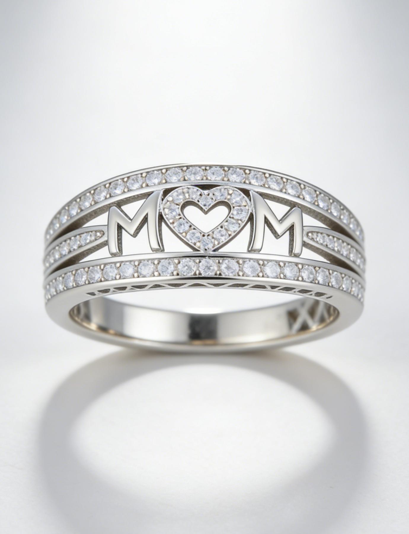 MOM Heart Ring, Sparkling cubic zirconia, "MOM" lettering, and a love heart that wraps around her finger.A Symbol of Endless Love for Mom,Mother's Day Gift