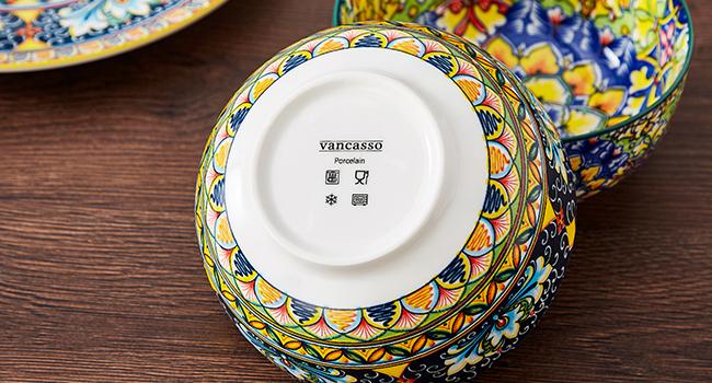 vancasso 24/18/12 Pieces Dinnerware Sets, Plates and Bowls Set, Porcelain Dishes Set for 4/6, Microwave and Dishwasher Safe, Scratch Resistant, Bohemian Style Dining Ware, Series SIMI Tableware