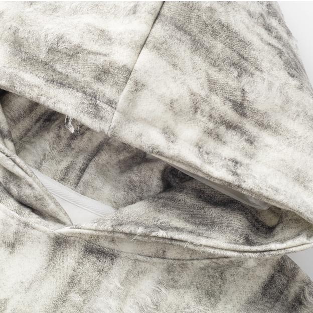 Men's Wasteland-Style Hooded Cotton Blend Sweatshirt - Menswear, Casual Fashion, Long Sleeve Streetwear, Ripped Texture, Drop-Shoulder, Distressed Look, American High-Street Retro Niche Top, Slim-Fit, Standard Sizes