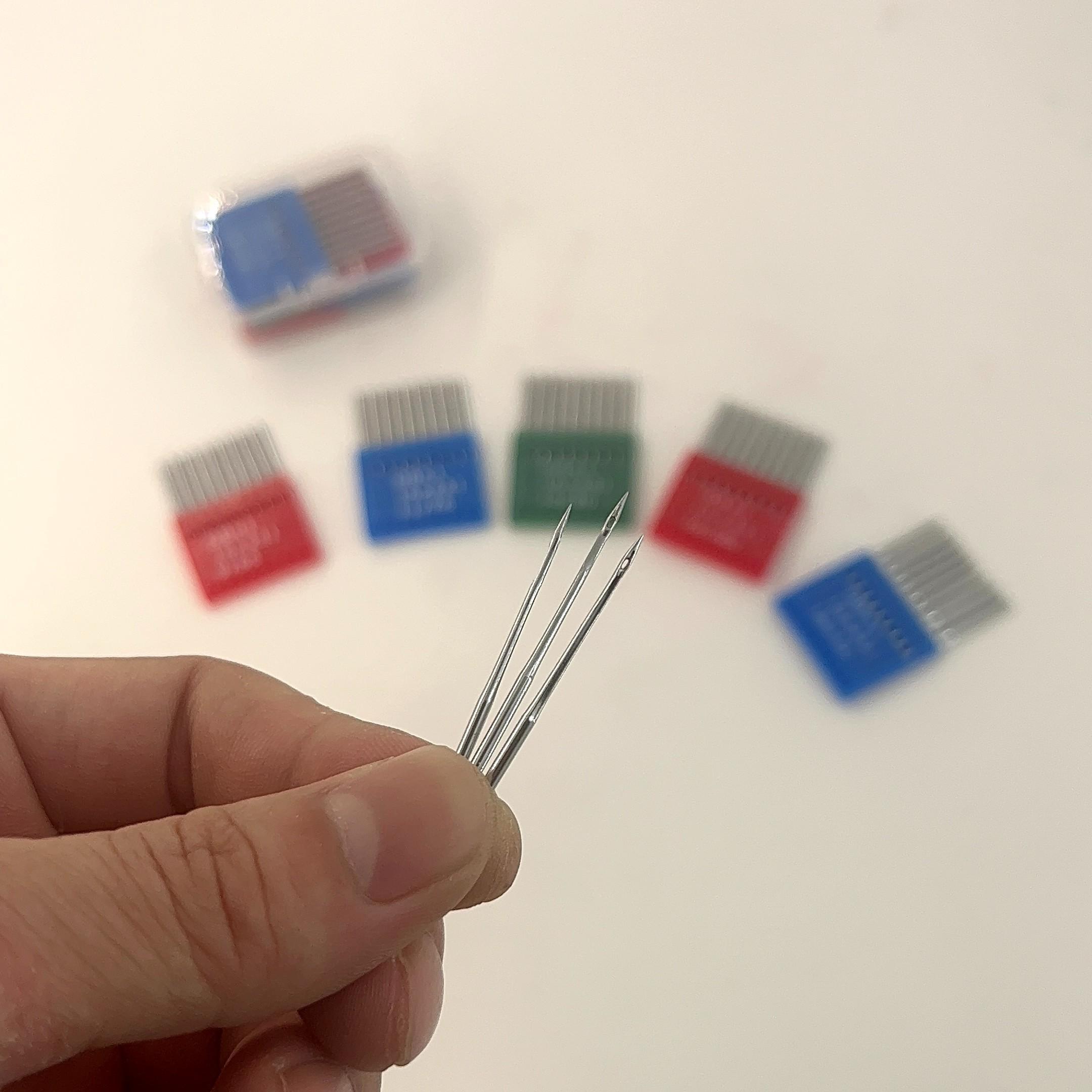 5 Packs of Db Sewing Machine Needles Size 9/65, 11/75, 14/90, 16/100, 18/110 with Transparent Storage Box, Durable Anti-Skip Function for Home and Industrial Use