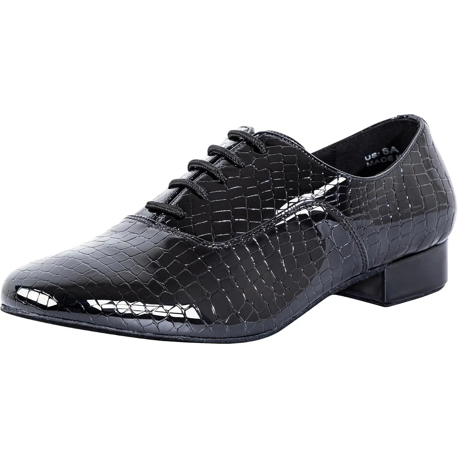 Men's Latin Dance Shoes 1 Inch Leather Sole Ballroom Salsa Tango Waltz Character Shoes Black Patent Croco(Gift)