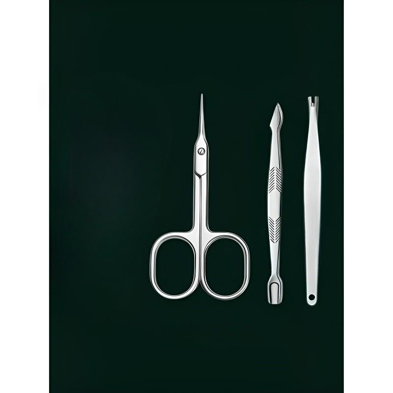 3-Piece Silver Stainless Steel Dead Skin Clipper Set, Paired with Portable Leather Storage Bag, Professional Keratin Trimming, Essential Tool for Nail Care